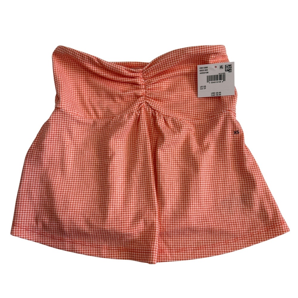 American Eagle Gingham Ruched Tube Top Orange White XS 6505-600 NEW